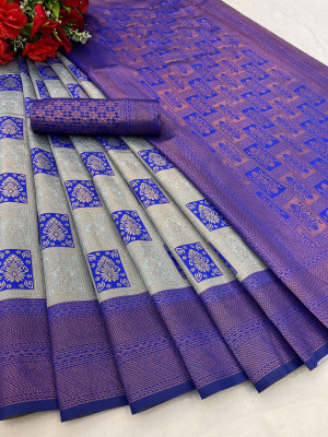 Apnisha Self Design Banarasi Pure Silk Saree(Blue)