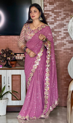 Vinayak Textile Embroidered Bollywood Georgette Saree(Pink)