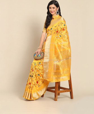 Divastri Printed Bandhani Cotton Silk Saree(Yellow)