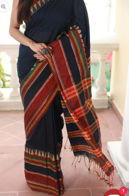 ACHOL Solid/Plain Handloom Pure Cotton Saree(Dark Blue)
