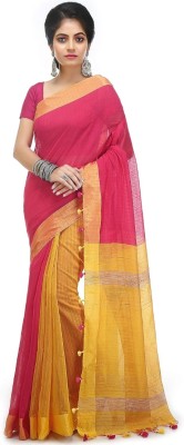 Ankita saree house Striped Handloom Cotton Silk Saree(Pink)