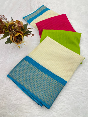 Apnisha Color Block Bollywood Silk Blend Saree(Light Blue)