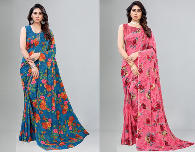 STYLEVEDA Printed Bollywood Georgette Saree(Pack of 2, Multicolor)