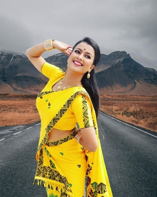 Tech Twins Woven Mekhela Chador Silk Blend Saree(Yellow)