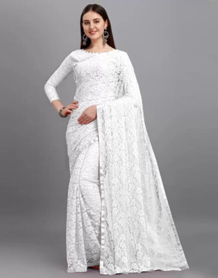 Suali Embroidered Bollywood Net Saree(White)