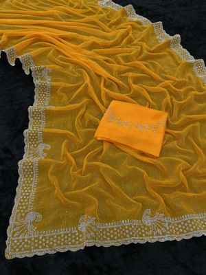CHAMUNDA CREATION Embellished Bollywood Georgette Saree(Yellow)