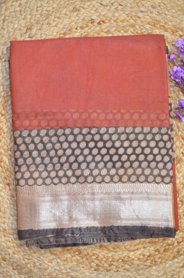 MRIKA Blocked Printed Maheshwari Handloom Viscose Rayon Saree(Orange, Beige)