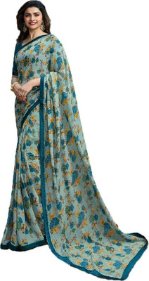 RAJESHWAR FASHION Printed Bollywood Georgette Saree(Light Blue)