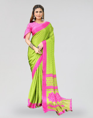 ANIRAV Printed Bollywood Tussar Silk Saree(Light Green, Pink)