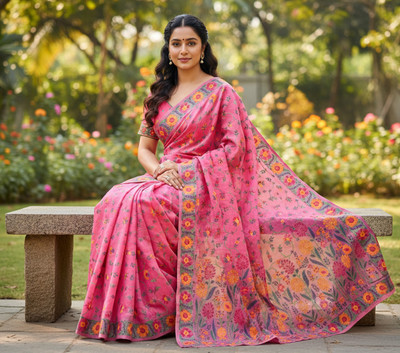Sariya Woven Jamdani Cotton Blend Saree(Pink)