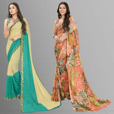 kashvi sarees Floral Print Daily Wear Georgette Saree(Pack of 2, Multicolor)