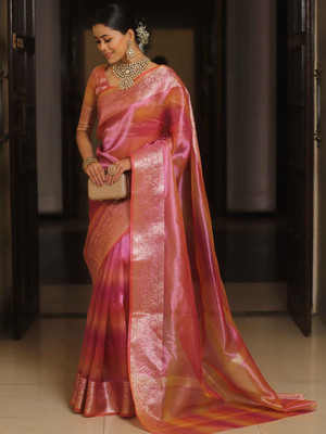 sarees Woven Banarasi Tissue Saree(Pink)