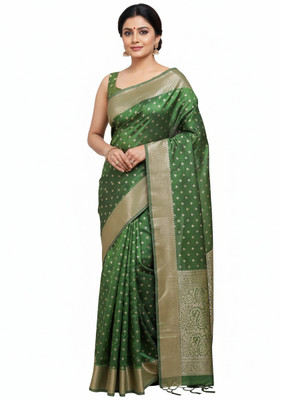 The Weavers Shop by Raavi Woven, Self Design Banarasi Art Silk Saree(Green)