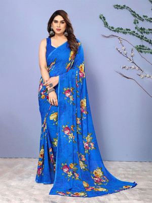 Moda Rapido Printed Daily Wear Georgette Saree(Blue)