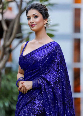 balaji textiles Embroidered, Embellished Bollywood Georgette Saree(Blue)