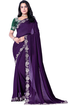 radhe creation Self Design Bollywood Silk Blend Saree(Purple)