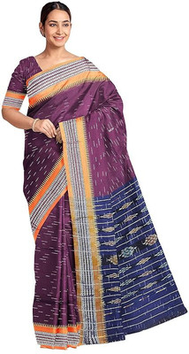 handloom paridhaan Dyed, Temple Border Handloom Pure Cotton Saree(Blue)