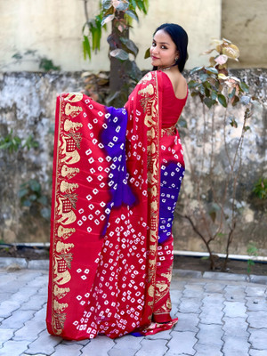 S.R.TEXTILES Printed Bandhani Art Silk Saree(Multicolor)