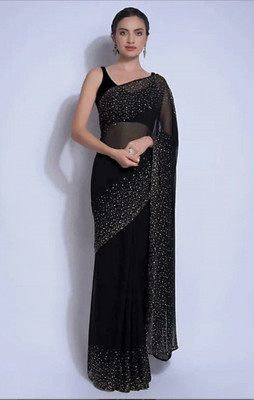 Queenhive Self Design Bollywood Georgette Saree(Black)