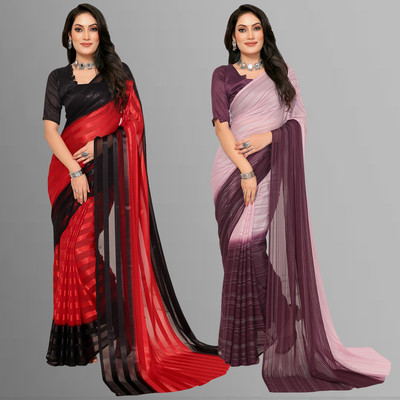 Anand Sarees Self Design Bollywood Satin Saree(Pack of 2, Black, Red, Purple, Pink)