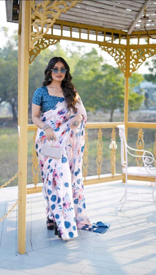 Margi Designers Floral Print, Printed Daily Wear Satin Saree(Blue)