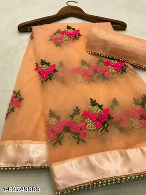 TANVI DESIGNER Embroidered Bollywood Net Saree(Pack of 2, Magenta)