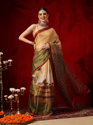 SILK ZONE Printed Bollywood Cotton Silk Saree(Multicolor)
