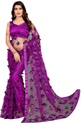 KV Fashion Applique Bollywood Net Saree(Maroon)