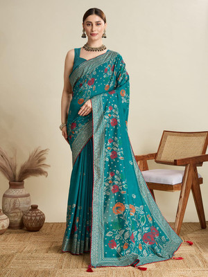 FASHION STROM Printed Bollywood Cotton Blend Saree(Green)