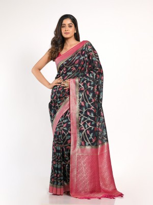 Kk Kavvya Crsk Woven Handloom Silk Blend Saree(Dark Blue)