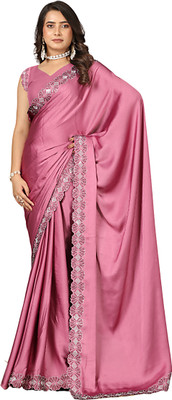 nirmal creation Embellished Bollywood Satin Saree(Red)