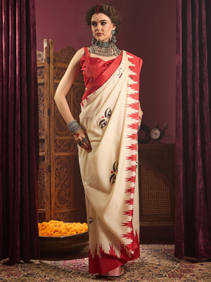 Tasrika Printed Garad Silk Blend Saree(White)