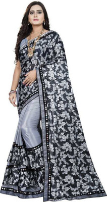fentik.com Embellished, Solid/Plain Bollywood Lycra Blend Saree(Grey)