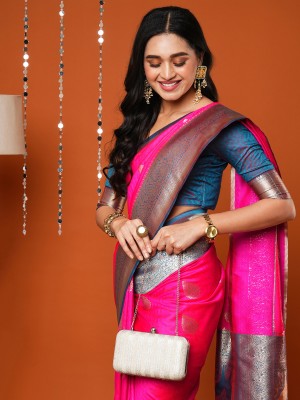 Sareemall Woven Maheshwari Silk Blend Saree(Pink)