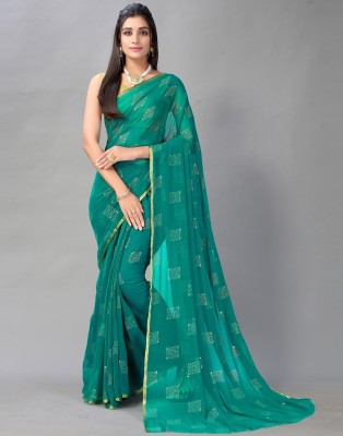 Samah Dyed, Embellished Daily Wear Chiffon, Georgette Saree(Green)