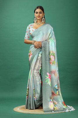 nirmal creation Self Design Bollywood Satin Saree(Grey)