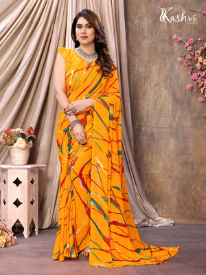 kashvi sarees Floral Print Daily Wear Georgette, Chiffon Saree(Yellow)