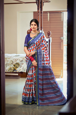 CreationRajvi Printed Bhagalpuri Pure Cotton Saree(Multicolor)