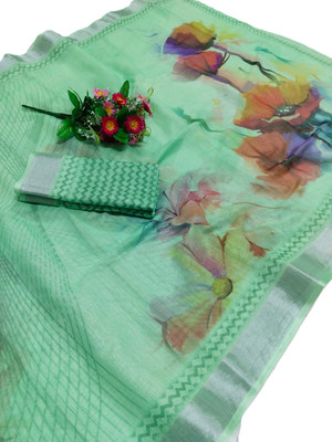 Gajal Printed Bollywood Linen, Cotton Linen Saree(Light Green)
