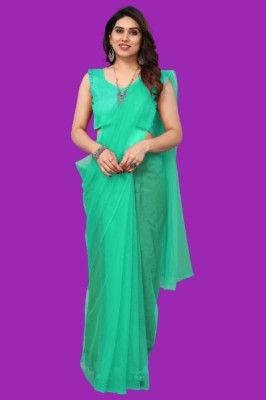 Pragyatradersss Solid/Plain Bollywood Net Saree(Green)