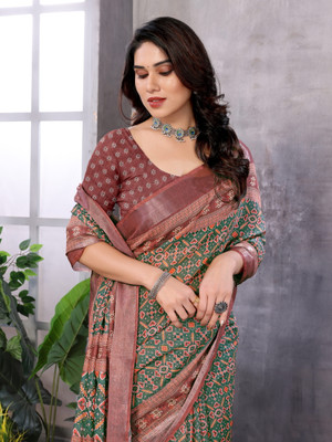 HITESH ENTERPRISE Floral Print Bollywood Cotton Linen Saree(Beige)