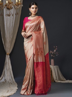 Sareemall Woven Banarasi Silk Blend Saree(Pink)