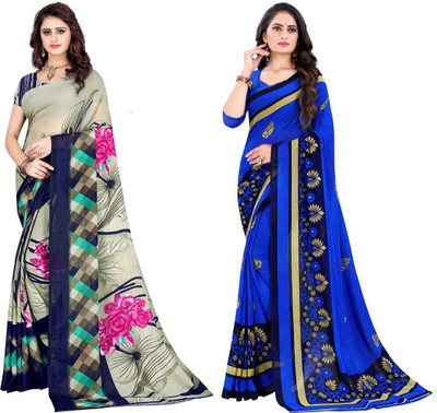 Leelavati Printed Daily Wear Georgette Saree(Pack of 2, Blue, Grey)