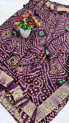 MSC TRENDLINE SAREES Printed, Self Design Bandhani Chiffon, Crepe Saree(Magenta)