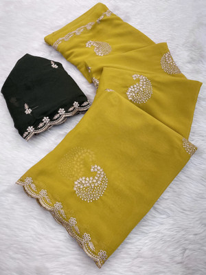 Zari and Ziba Printed Bollywood Georgette Saree(Yellow)