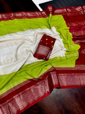 RegalDrapes Printed Bollywood Silk Blend Saree(Light Green, Maroon)