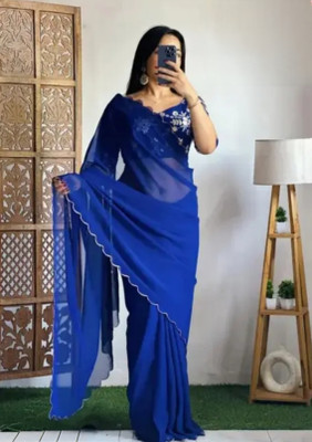 Panthonic Solid/Plain Banarasi Georgette Saree(Blue)