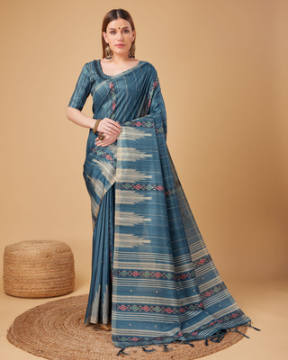 Divastri Digital Print Banarasi Silk Blend Saree(Blue)