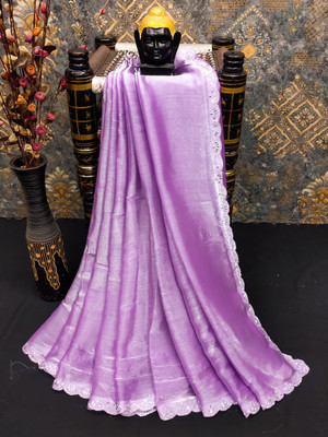 ZOYAL ENTERPRISE Solid/Plain Bollywood Jimmy choo Saree(Purple)