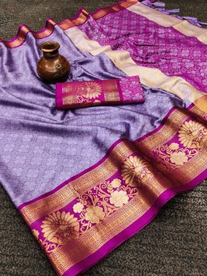 Aika Solid/Plain Kanjivaram Cotton Silk Saree(Purple)